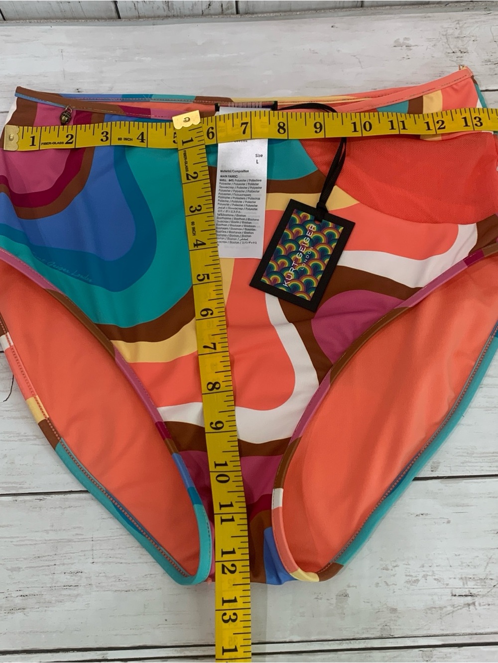 Kurt Geiger Kensington Cut Out Briefs Bikini Bottom Large Psychedelic High Waist - Picture 13 of 16